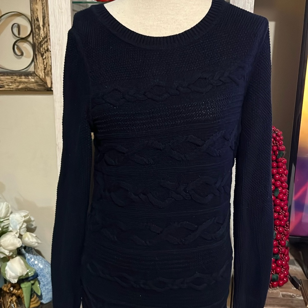 Talbots 100% Cotton Cable-Knit Sweater  Blue S small Nautical Heavy